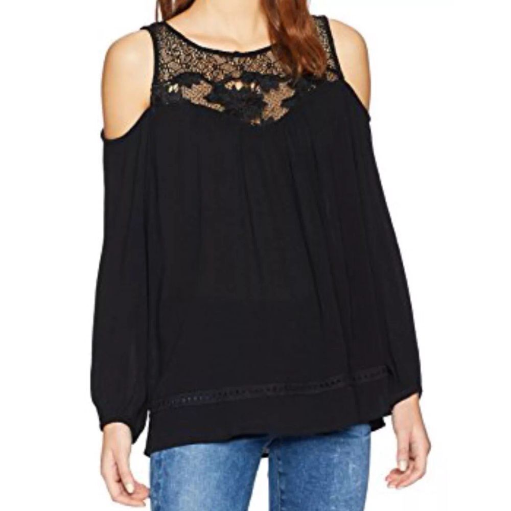NWT Vintage America Blues Long Sleeve Black Cold Shoulder Lace Top Bianca Size M